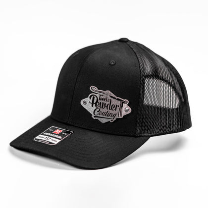 Gorras personalizadas con insignia de empresa y logotipo: gorra de camionero de malla negra, diseño de acero inoxidable en relieve