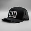 Gorras personalizadas con insignia de empresa y logotipo: gorra de camionero de malla negra, diseño de acero inoxidable en relieve