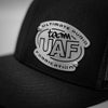 Gorras personalizadas con insignia de empresa y logotipo: gorra de camionero de malla negra, diseño de acero inoxidable en relieve