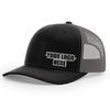 Gorras de empresa personalizadas con logotipo: gorra de camionero de malla negra con diseño de acero inoxidable en relieve