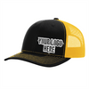 Casquettes d'entreprise personnalisées avec logo - Casquette de camionneur en maille noire et jaune - Design en acier inoxydable surélevé