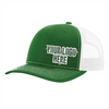 Gorras de empresa personalizadas con logotipo: gorra de camionero de malla verde y blanca, diseño de acero inoxidable en relieve