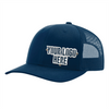 Gorras de empresa personalizadas con logotipo: gorra de camionero de malla azul marino, diseño de acero inoxidable en relieve