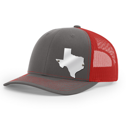 Texas State Outline Hat - Charcoal w/Red Mesh - Headgear Hats